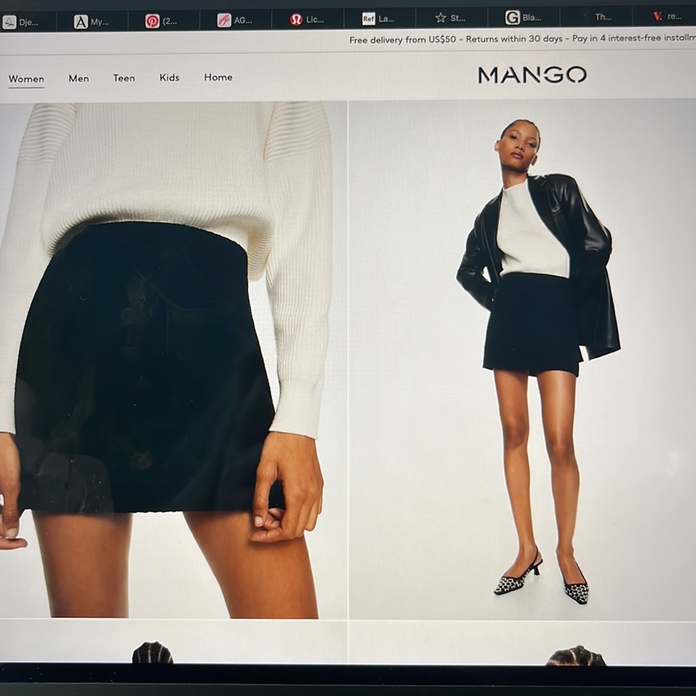 Mango black cotton tweed pencil skirt. - Picture 3 of 4